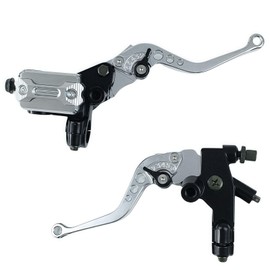 Trkimal 1 Pair Motorcycle Adjustable Brake and Clutch Levers, 7/8 Inch 22 mm Universal Motobike Brake Clutch Master Cylinder Reservoir Lever CNC Left & Right (Silver)