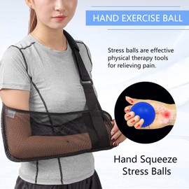 HKJD Mesh Arm Shoulder Sling With Exercise Ball Medical Shoulder Immobilizer Shower Adjustable Arm Brace Torn Rotator Cuff Injury - Right Left Arm Men Women - Shower Sling Elbow，Black With Ball