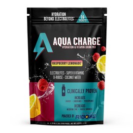 Aqua Charge Hydration & Vitamin Drink Mix, Tropical Twist,16 Packets, Sugar-Free Electrolytes with B Vitamins, Naturally Flavored, Vegan, Gluten-Free, Non-GMO (16 packs, Raspberry Lemonade)