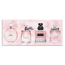 Stupell Industries Pink Fashion Fragrance Bottles Watercolor Pattern, Design by Amanda Greenwood Canvas Wall Art, 10x24