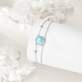 CRMAD Larimar Bracelet for Women Sterling Silver Larimar Oval Bracelet Larimar Jewelry Gift for Women (larimar-oval)