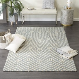 Deco 79 Blue Wool Modern Hand Hooked Rug, 6 x 9