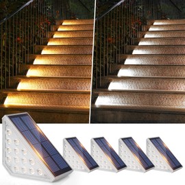 4-Pack Solar Stair Lights Outdoor Waterproof, Upgraded 2 Color LED Solar Powered Step Light for Outside, IP67 Auto On Off, Solar Lights for Front Sidewalk Yard Patio Porch Decor, Warm White-Cool White