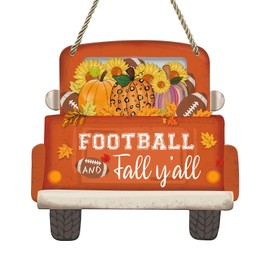 JUESMOS Fall Sign Football Pumpkin Truck Decorations 11.5" Football and Fall Y’all Hanging Sign Welcome Fall Sign for Front Door Thanksgiving Harvest Autumn Porch Home Wall Indoor Outdoor Decor