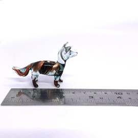 Sansukjai Fox Tiny Miniature Hand Blown Glass Art Figurines Animals Collectible Gift Home Décor (Green Brown)