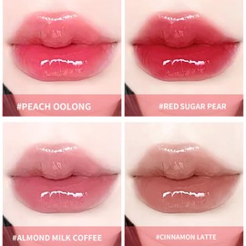 BLUE LOVE 2Pcs Jelly Gloss Lipstick Set, High Shine & Moisturizing Melting Jelly Lip Balm, Long Lasting Plumping Tint Lip Gloss(Almond Milk Coffee&Cinnamon Latte)