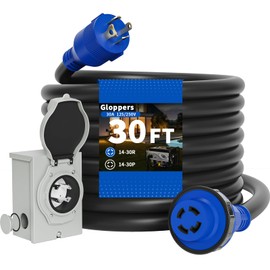 Gloppers 30 Amp Generator Cord and Power Inlet Box, 30FT 125V/250V 4 Prong SJTW Generator Extension Cord, Pre-Drilled 30 Amp Inlet Box Interlock Kit NEMA L14-30P to L14-30R Twist Locking ETL Listed