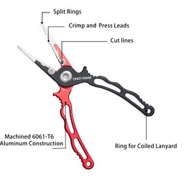 CRAZY SHARK Aluminum Fishing Pliers, Saltwater Resistant Fishing Tackle, Split Ring Pliers Fishing Pliers Hook Unloader, Fishing Gifts for Men