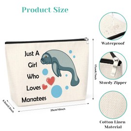 Manatee Makeup Bag Manatee Lover Gift Sea Animal Lover Gift Toiletry Bag Friendship Presents for Friends Sister Teen Girls Birthday Christmas Thanksgiving for Her Daughter Travel Cosmetic Pouch