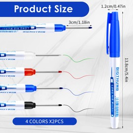8 Pcs Long Nib Marker Deep Hole Marker Waterproof Deep Reach Marker 30mm Reach Permanent Markers and Marker Pens Construction Markers Construction Ink Pen for Carpenters Builders, 4 Colors