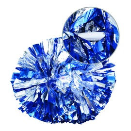 Hooshing 2 Pack Cheerleading Pom Poms Blue and Silver with Baton Plastic Handle for Team Spirit Sports Dance Cheering