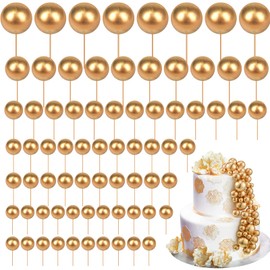 Tondiamo 108 Pcs Balls Cake Topper DIY Cupcake Insert Foam Balloons for Cake Baking Wedding Anniversary Birthday Decoration(Gold,Multi Sizes)