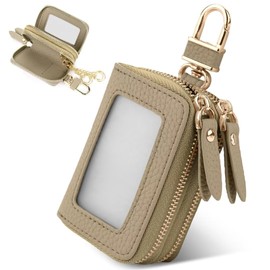 [Shirizu] Smart Key Case, 2-Piece Storage, Women's, Double Keyring, Car Key Case, Dull Color, Grain Leather, Zipper, Carabiner, Key Case, Men's, Key Holder with Clear Window, gray