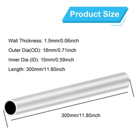 LAVMHAB 6063 Aluminium Round Tube 18 mm x 15 mm 1.5 mm Wall Thickness 300 mm Length Round Aluminium Tubes Straight Pipes (Pack of 2)
