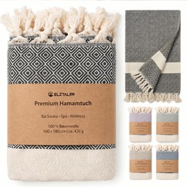 100% Cotton Hammam Towel 180 x 100 cm - Sauna Towel / Sauna Towel & Beach Towel - Lightweight, Absorbent & Quick Drying - Peshtemal (Black)