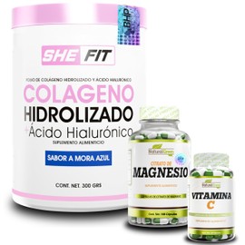 COLAGENO + ÁCIDO HIALORÓNICO + MAGNESIO 100 CAPS. + VITAMINA C 20 CAPS. (300, Mora Azul)