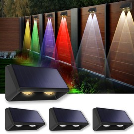 Solar Fence Lights Outdoor - 3000/4000/6000K & 8 RGB Colors, IP65 Waterproof LED Fence Lights Solar Powered, 100 Lumens Outdoor Light for Yard, Patio, Deck, Wall, Stair, Step, Railing, 4-Pack