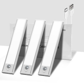Cabinet Lighting with Motion Sensor, Pack of 3, 600 mAh Night Light, Motion Sensor, Light Strip, Dimmable, 20 cm Wireless Under-Unit Light, LED Sensor Light for Stairs, Bedroom, Wardrobe