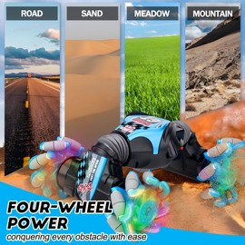 ROHSCE Gesture Sensing RC Stunt Car, 2.4GHz 4WD Off Road Hand Control Car Drift Remote Control Car Double Sided 360° Rotating Toy Cars for Boys & Girls 8-12, Twist Cars with Light Music