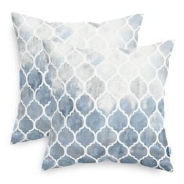 CaliTime Throw Pillow Covers Pack of 2 Cozy Colorful Geometric Trellis Chain Accents Manual Hand Painted Decorative Cushion Cases for Couch Bed Sofa Farmhouse 22 X 22 Inches Main Grey Smoke Blue