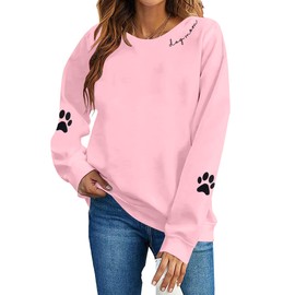 LOTUCY Women Dog Mom Sweatshirt:Women's Dog Paw Embroidered Pullover Mom Life Casual Long Sleeve Graphic Tops