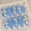 Blue Serenity Cross Handmade Nail Tips - Square M /