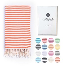 Hencely Striped Turkish Beach Towels Oversized 37x71 100% Cotton Sand Free Large Light Travel Quick Drying Bath Towel Ultra Absorbent Pool Towel for Men Women Kids Beach Accessories Gift (Coral)