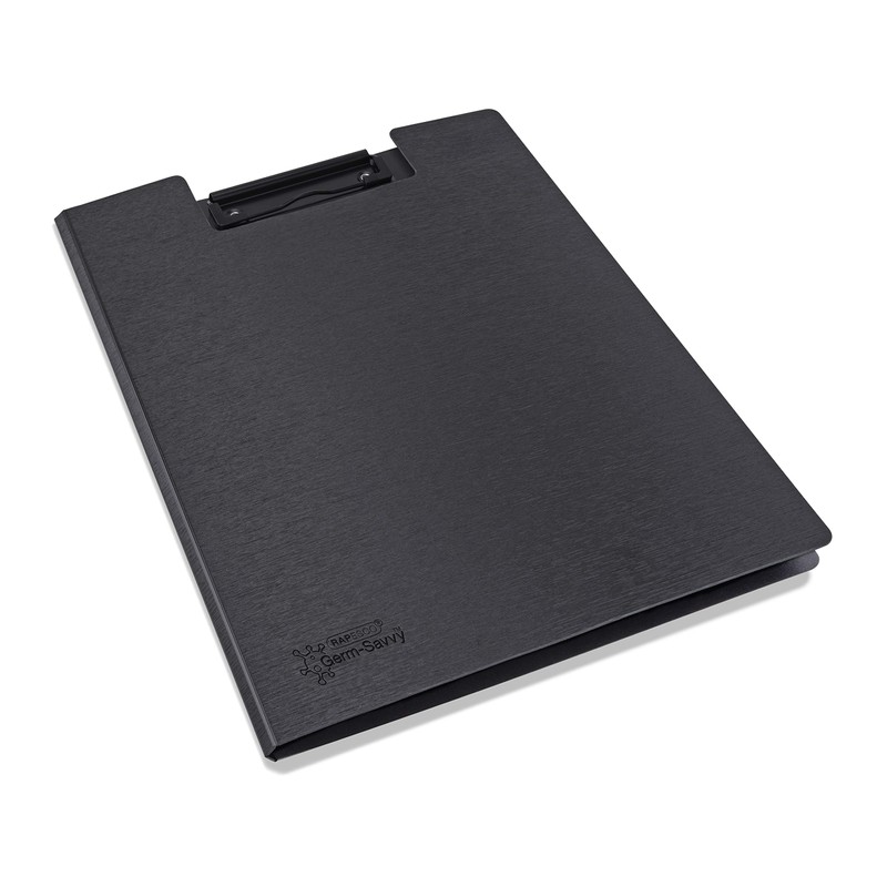 Rapesco 1641 Germ-Savvy Antibacterial A4 Foldover Clipboard, Black, Pack of