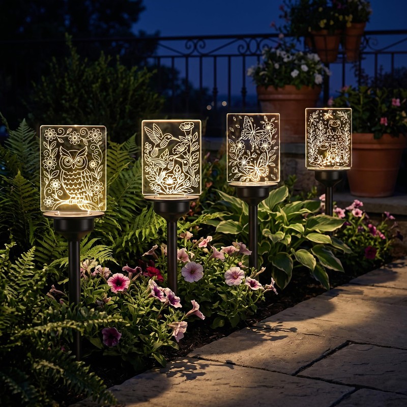 ODEETRONIC Solar Garden Lights, 4 Pack Solar Pathway Lights with