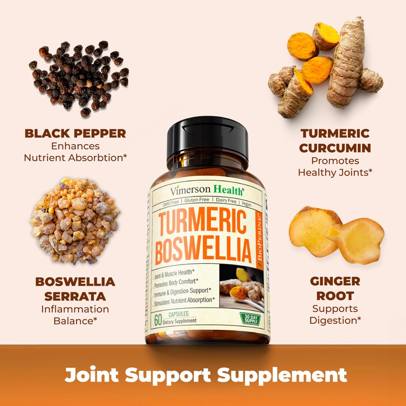 Turmeric Supplement with 65% Boswellia Extract Capsules - Turmeric Curcumin