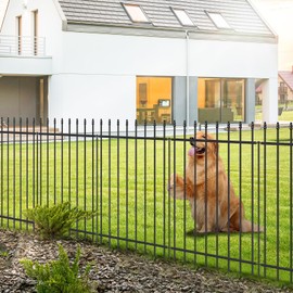 FOREHOGAR Metal Garden Fence 42 in H x 11.5 ft L, Border Fence Panels Animal Barrier for Dogs, No Dig Garden Fencing for Yard Patio Flower Bed Lawn Outdoor, 5 Panels + 6 Stakes Black