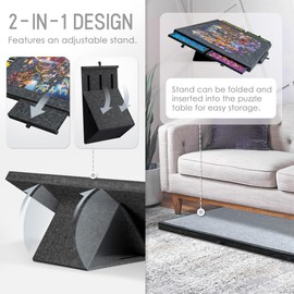Tektalk Jigsaw Puzzle Table with Integrated Adjustable Stand/Bracket, 3-Tilting-Angle Puzzle Plateau with Cover & 4 Sorting Drawers, Super Lightweight Felt Puzzle Board, for Up to 1500 Pieces - Gray