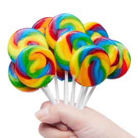 Swirl Rainbow Lollipops Individually Wrapped Bulk, Rainbow Candy Kid's Lollipops Candy Birthday Party Favors, Raspberry Flavor 18 Pack