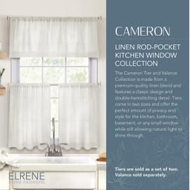 Elrene Home Fashions Cameron - Cortinas de Lino con Nivel, 30 Pulgadas de Ancho x 36 Pulgadas de Largo Cada una (Juego de 2 Niveles), Color Blanco