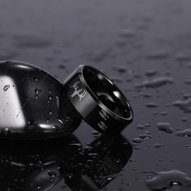 8mm Black Etched Deer Head Tungsten Carbide Wedding Band Men's Hunting Ring Size 6.5