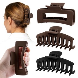 TOCESS Silicone Flexible Claw Clip: 3 Pack Bendable Matte Large Cloud Hair Claw Clips for Long Thick Hair Women, 4.3 Inch Neutral Soft Big Jaw Clips for Driving, Shower, Workout