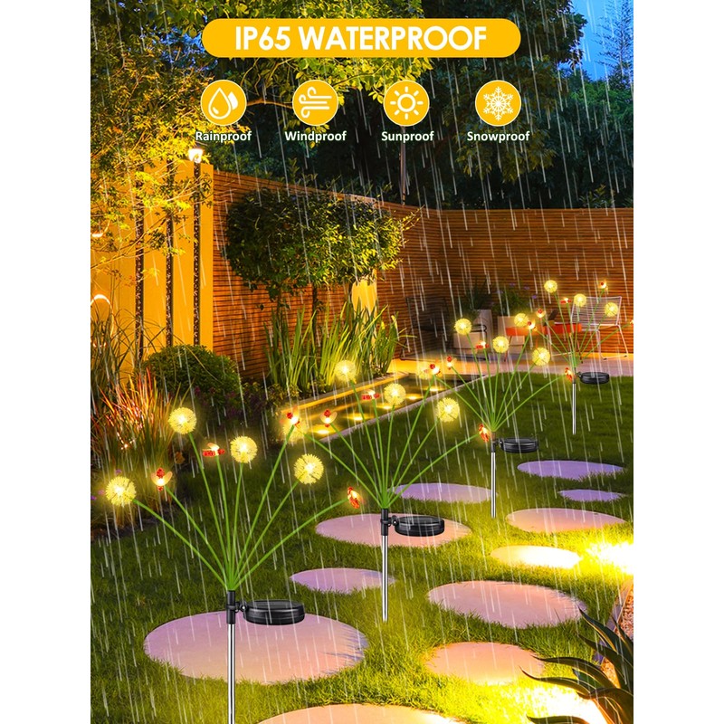 2 Pack Solar Garden Lights Outdoor,16 LED Solar Dandelion Bee