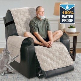 100% Waterproof Power Lift Recliner Cover with Side Pocket Electric Lift Recliner Slipcovers Fitted Standard Large Power Lift Recliner Non Slip Recliner Slipcovers for Elderly (French Oak)