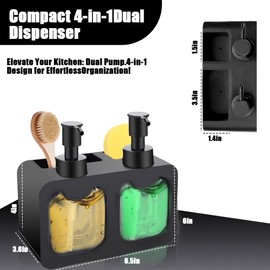 Aohcae Dish Soap Dispenser, Kitchen Soap Dispenser Set, Hand Soap Dispenser, 4 in 1 Soap Dispenser, Ideal for Kitchen & Bathroom Sink or Shower (Black)