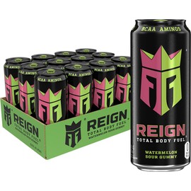 Reign Total Body Fuel, Watermelon Sour Gummy, Fitness & Performance Drink, 16 Fl Oz (Pack of 12)