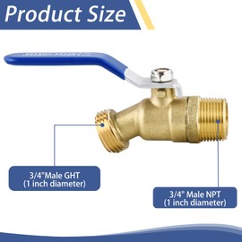 Brass 3/4" Hose Bibb, 3/4" Male NPT X Garden Hose Thread Ideal for Gardens, Patios, Boiler Drain，Lead-Free Compliant