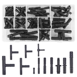 CAINCAY 113 Piece Hose Connector Assortment Black T Piece Connector Hose Connector Set, Irrigation Connection Kit T Connector Hose Connector Set for Garden Hoses