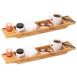 Mind Reader Bathtub Tray, Shower Organizer, Bathroom Accessory, Rayon from Bamboo, 27.5" L x 5.75" W x 1.75" H, Set of 2, Brown