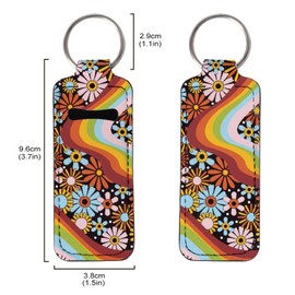 SEANATIVE Hippy Floral Lipstick Keychain Holder for Women Elegant Chapstick Sleeve Key Chain Durable Lip Gloss Holder Protective Case
