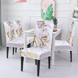 Alishomtll Dining Chair Covers Set of 4 Stretch Chair Slipcovers Swing Chair Elastic Removable Washable Dining Room Chair Covers Protector for Kitchen Banquet Hotel (3D-Effect Marble Flower, 4pcs)