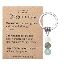 AUONY Crystal Keychain for New Beginnings, Natural Stone New Beginnings Keychain Encouragement Gifts for Women, New Beginning Keychain, One Size