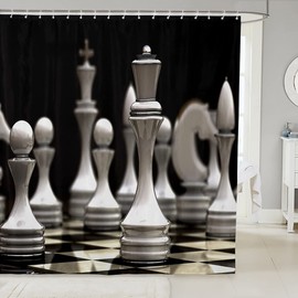 Feelyou International Chess Shower Curtain for Girls Boys King and Knight Chess Bathroom Shower Curtain Set Chess Board Game Bath Curtain Geometric Checkerboard Kids Bathroom Accessories 72"x72"