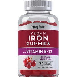 Piping Rock Iron Gummies Supplement | 70 Count | for Women and Men | with Vitamin B12 | Grape Flavor | Vegan, Non-GMO, Gluten Free