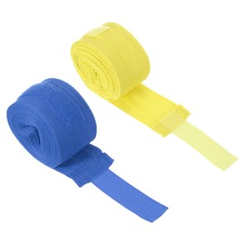 PATIKIL Boxing Hand Wraps, 1 Set 197 Inch Length Elastic Boxing Wraps Cotton Fist Mitts Wrist Straps Protection for Muay Thai Martial Arts Kickboxing Bandages, Blue Yellow