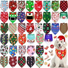 40 Pcs Christmas Dog Bandanas Christmas Dog Bibs Triangle Reversible Dog Bandana Adjustable Pet Kerchief Scarf Washable Cat Scarf for Summer Holiday Pets